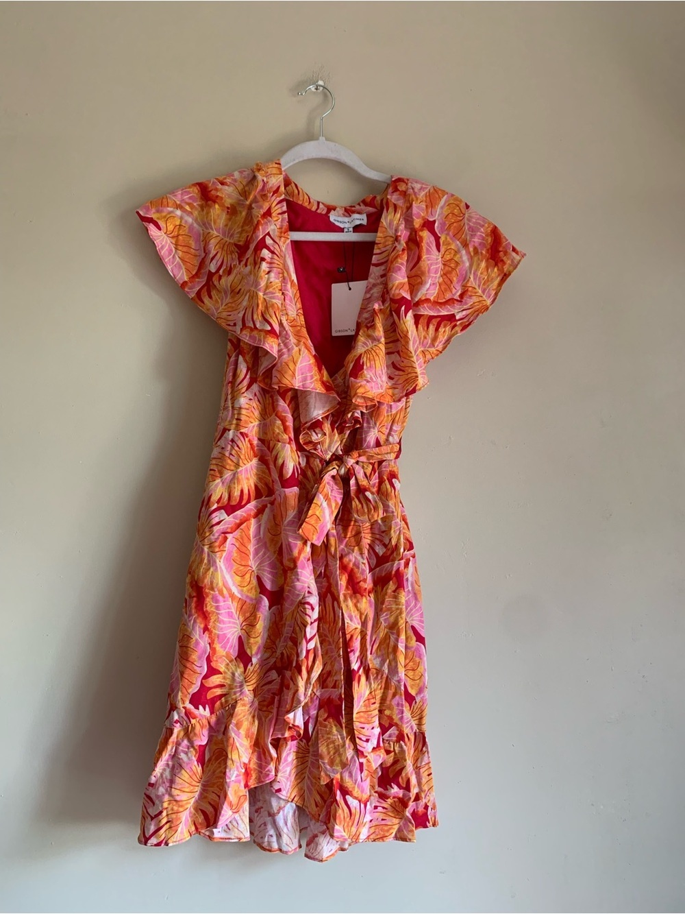 Gibson Latimer NWT New Pink & Orange Floral Wrap Dress Women Size Small Summer